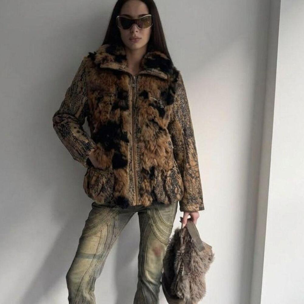 Vintage Real Rabbit Fur Jacket Indie Sleaze Rockstar Girlfriend